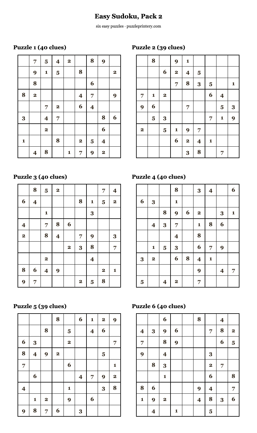Easy Sudoku, Pack 2 printable preview
