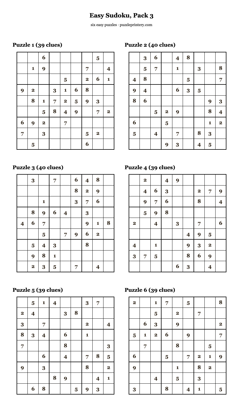 Easy Sudoku, Pack 3 printable preview