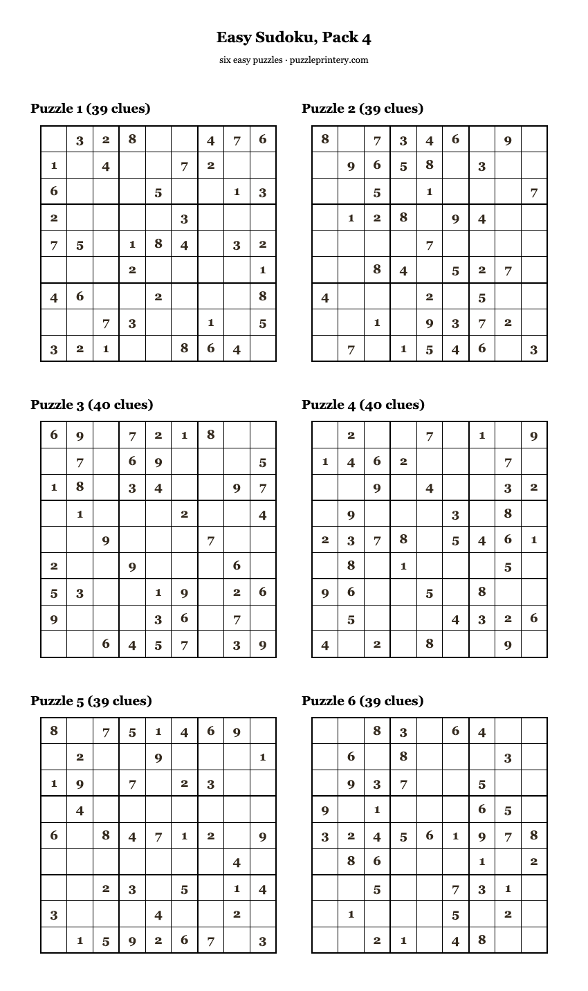 Easy Sudoku, Pack 4 printable preview