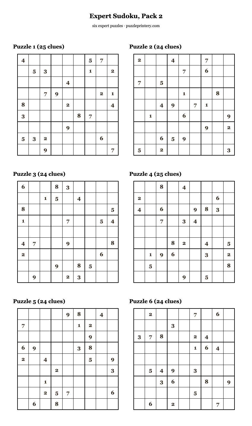 Expert Sudoku, Pack 2 printable preview