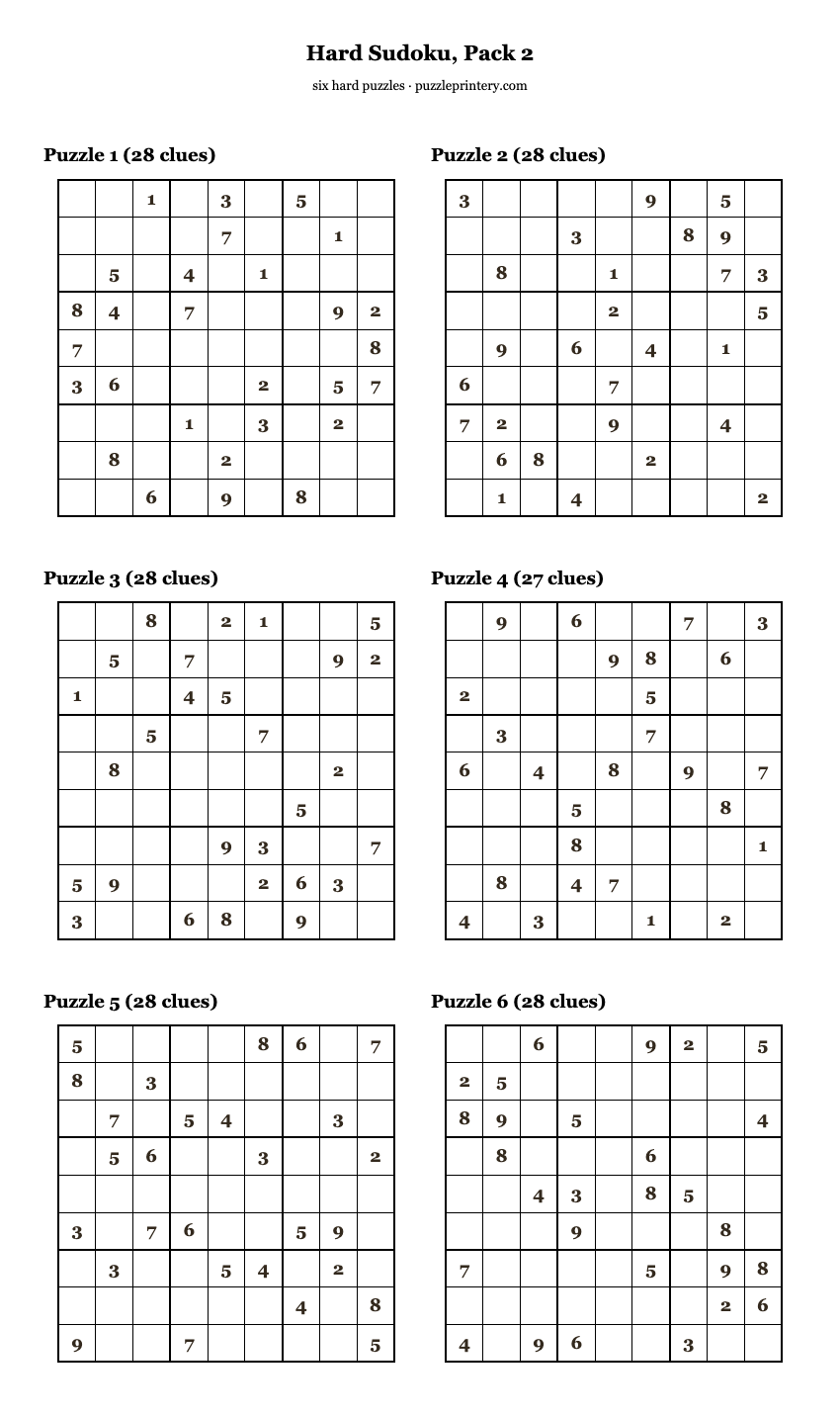 Hard Sudoku, Pack 2 printable preview