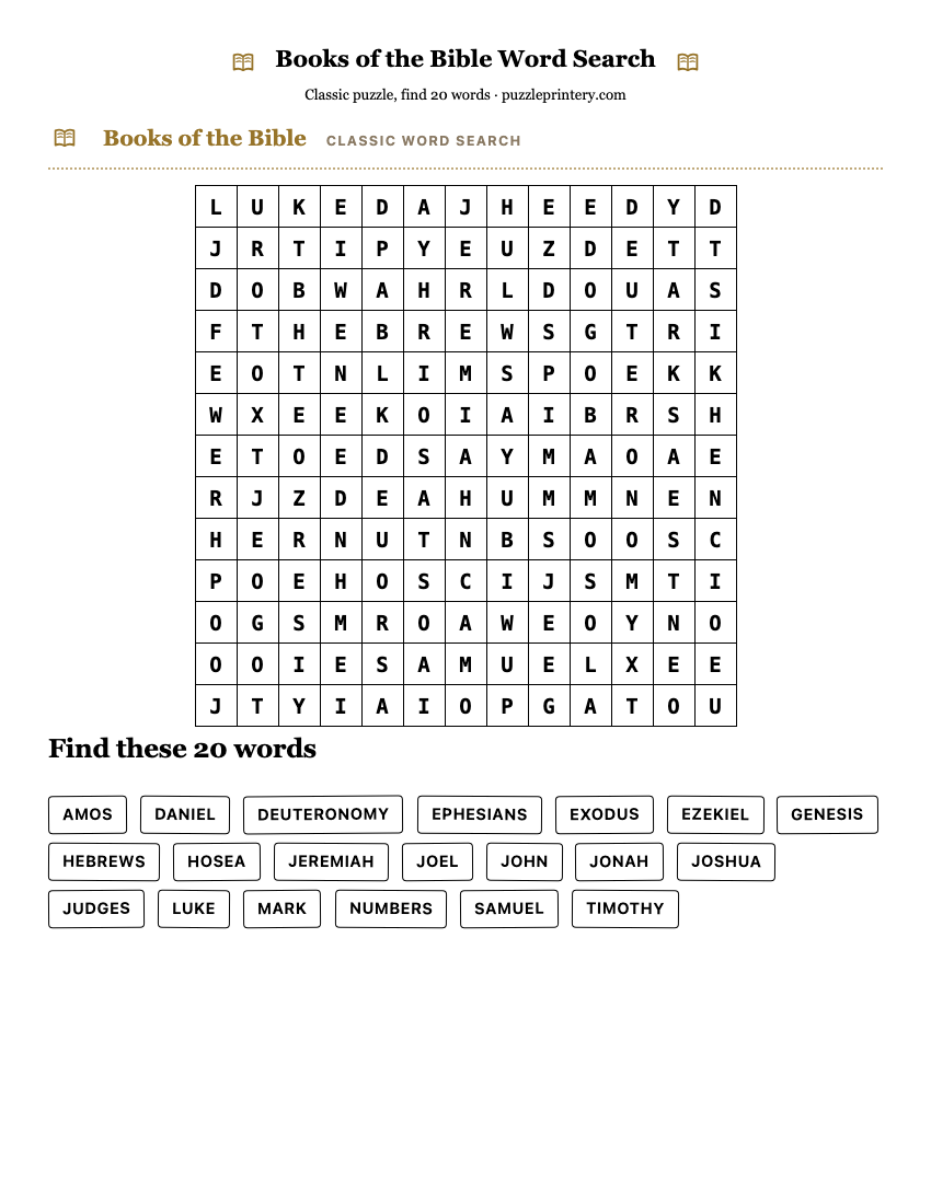 Books of the Bible Word Search printable preview