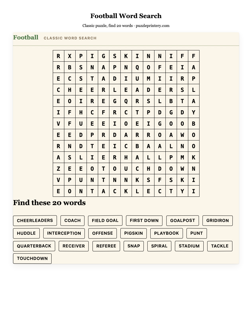 Football Word Search printable preview